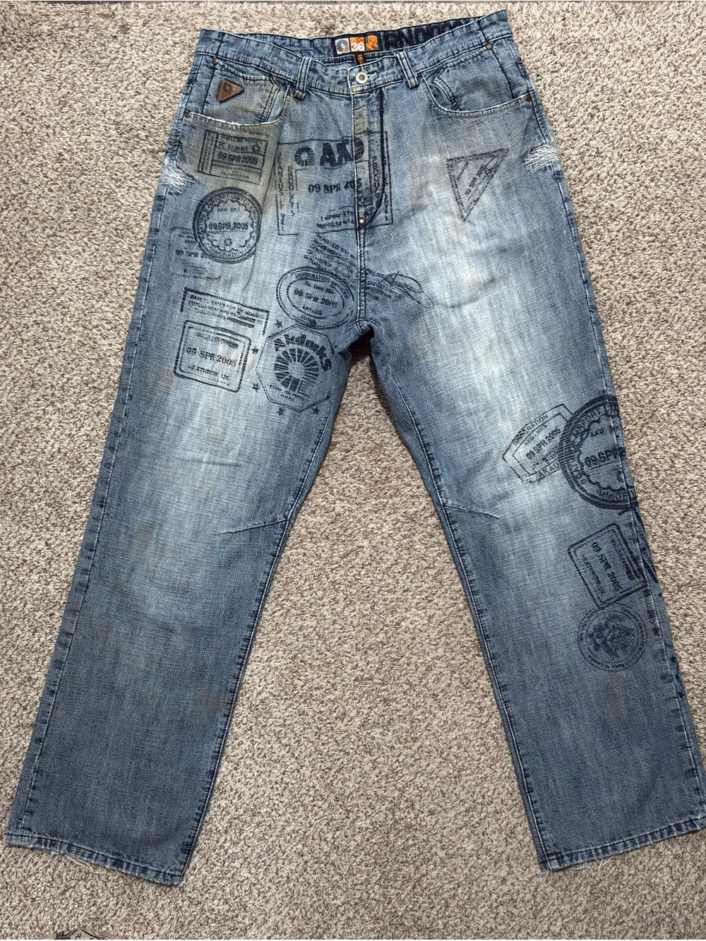 Rare Vintage Akademiks Baggy Jeans Y2K Hip Hop Passport Stamp Graphics Sz 36